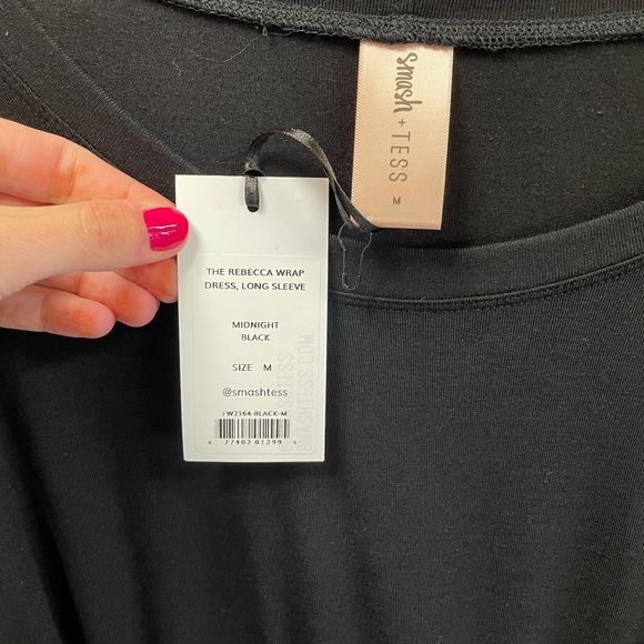 NWT - Smash + Tess - Rebecca Wrap Long Sleeve Dress in Black - Picture 6 of 7